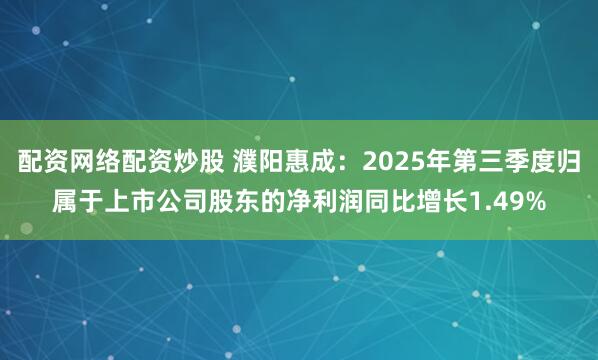 配资网络配资炒股 濮阳惠成：2025年第三季度归属于上市公司股东的净利润同比增长1.49%
